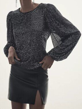 NWT Anthropologie Flat White Sequin Top Size PM